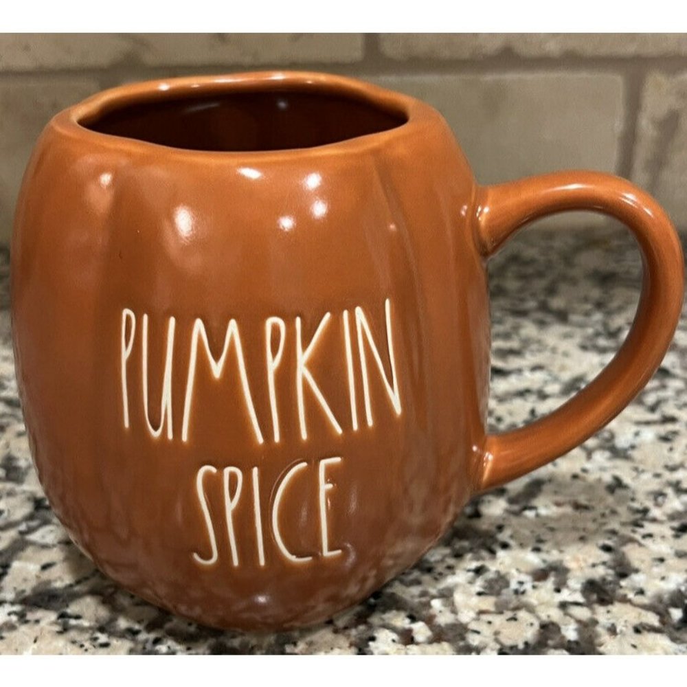 Rae Dunn PUMPKIN SPICE Mug Pumpkin Shape Burnt Orange New Release 2023‎